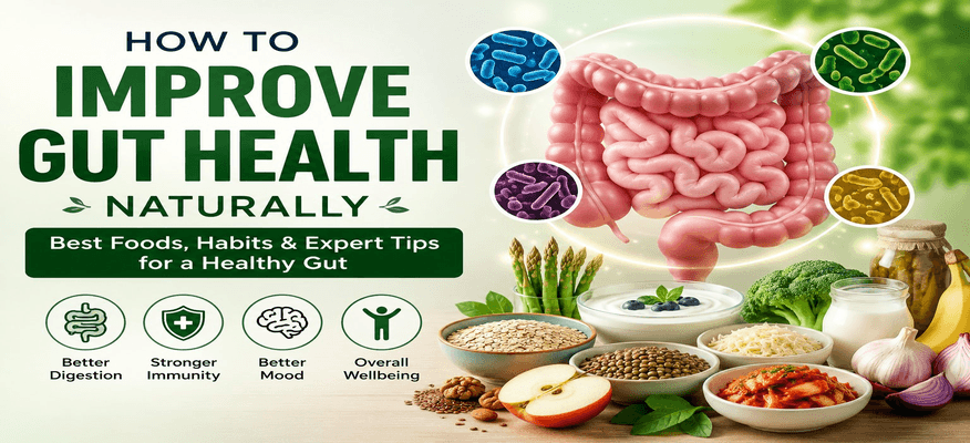 How to improve gut health naturally with healthy foods, probiotics, fiber-rich diet, and lifestyle habits for better digestion and overall wellness.