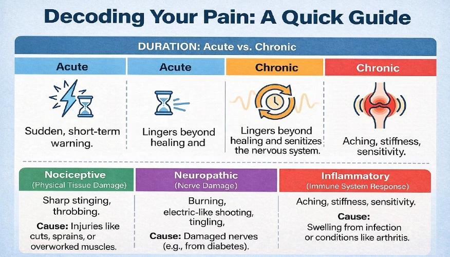 Decoding your pain quick guide showing different types of pain