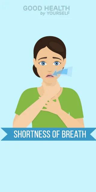 Woman with shortness of breath, health warning sign